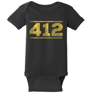 412 Pittsburgh Distressed Chain Yinzer City Retro Baby Bodysuit