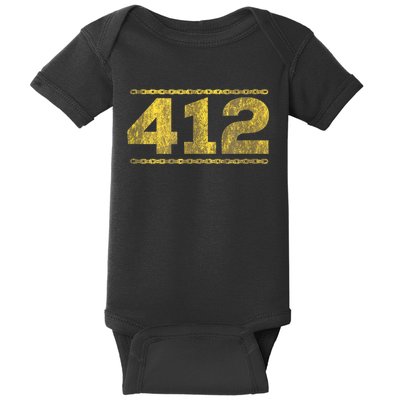 412 Pittsburgh Distressed Chain Yinzer City Retro Baby Bodysuit