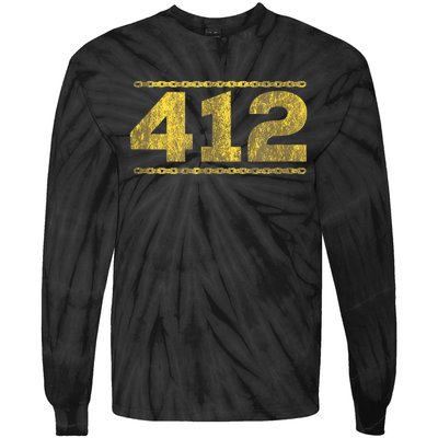 412 Pittsburgh Distressed Chain Yinzer City Retro Tie-Dye Long Sleeve Shirt