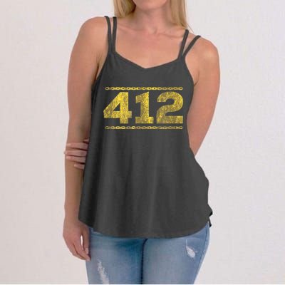 412 Pittsburgh Distressed Chain Yinzer City Retro Women's Strappy Tank