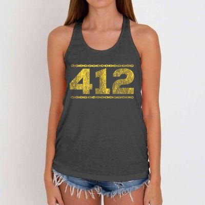 412 Pittsburgh Distressed Chain Yinzer City Retro Women's Knotted Racerback Tank