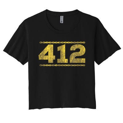 412 Pittsburgh Distressed Chain Yinzer City Retro Women's Crop Top Tee