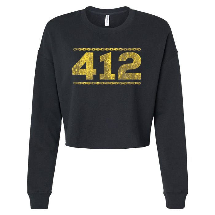 412 Pittsburgh Distressed Chain Yinzer City Retro Cropped Pullover Crew