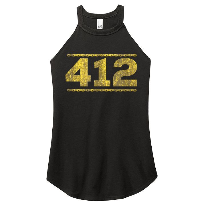 412 Pittsburgh Distressed Chain Yinzer City Retro Women's Perfect Tri Rocker Tank