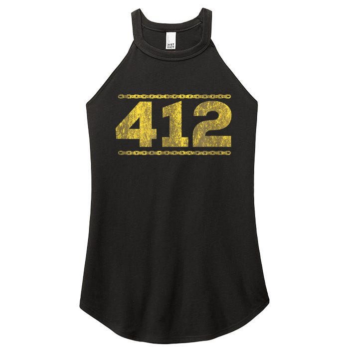 412 Pittsburgh Distressed Chain Yinzer City Retro Women's Perfect Tri Rocker Tank