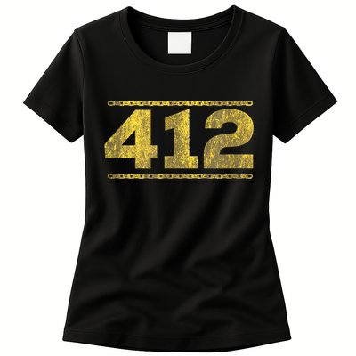 412 Pittsburgh Distressed Chain Yinzer City Retro Womens T-Shirt