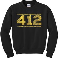 412 Pittsburgh Distressed Chain Yinzer City Retro Kids Sweatshirt