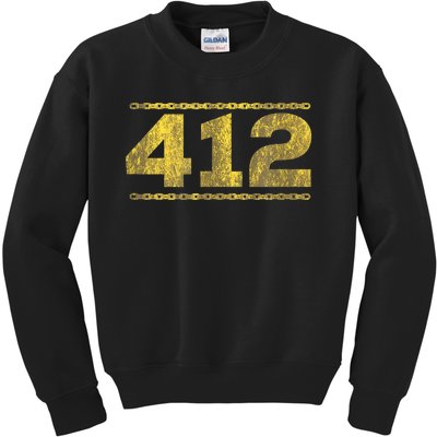 412 Pittsburgh Distressed Chain Yinzer City Retro Kids Sweatshirt