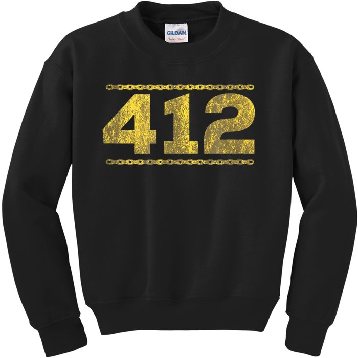 412 Pittsburgh Distressed Chain Yinzer City Retro Kids Sweatshirt