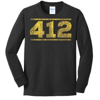 412 Pittsburgh Distressed Chain Yinzer City Retro Kids Long Sleeve Shirt