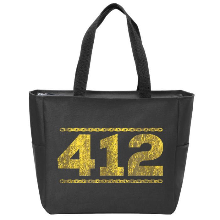 412 Pittsburgh Distressed Chain Yinzer City Retro Zip Tote Bag