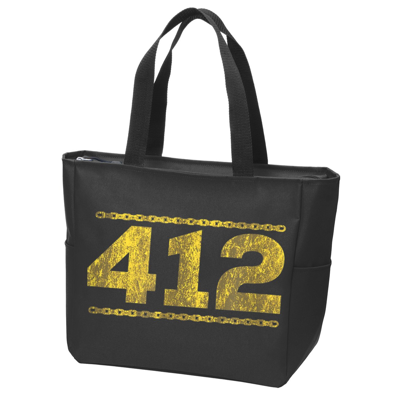 412 Pittsburgh Distressed Chain Yinzer City Retro Zip Tote Bag