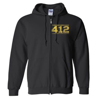 412 Pittsburgh Distressed Chain Yinzer City Retro Full Zip Hoodie