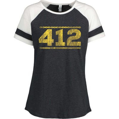 412 Pittsburgh Distressed Chain Yinzer City Retro Enza Ladies Jersey Colorblock Tee