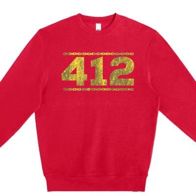 412 Pittsburgh Distressed Chain Yinzer City Retro Premium Crewneck Sweatshirt