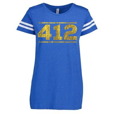 412 Pittsburgh Distressed Chain Yinzer City Retro Enza Ladies Jersey Football T-Shirt