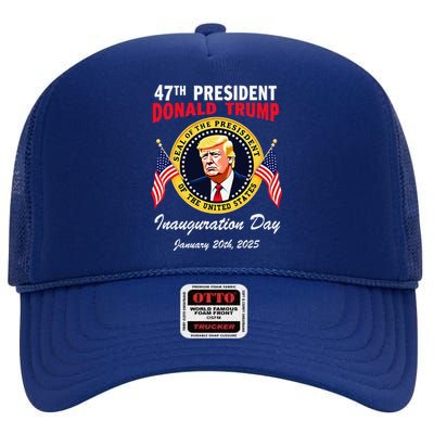 47th President Donald Trump Inauguration Day High Crown Mesh Back Trucker Hat