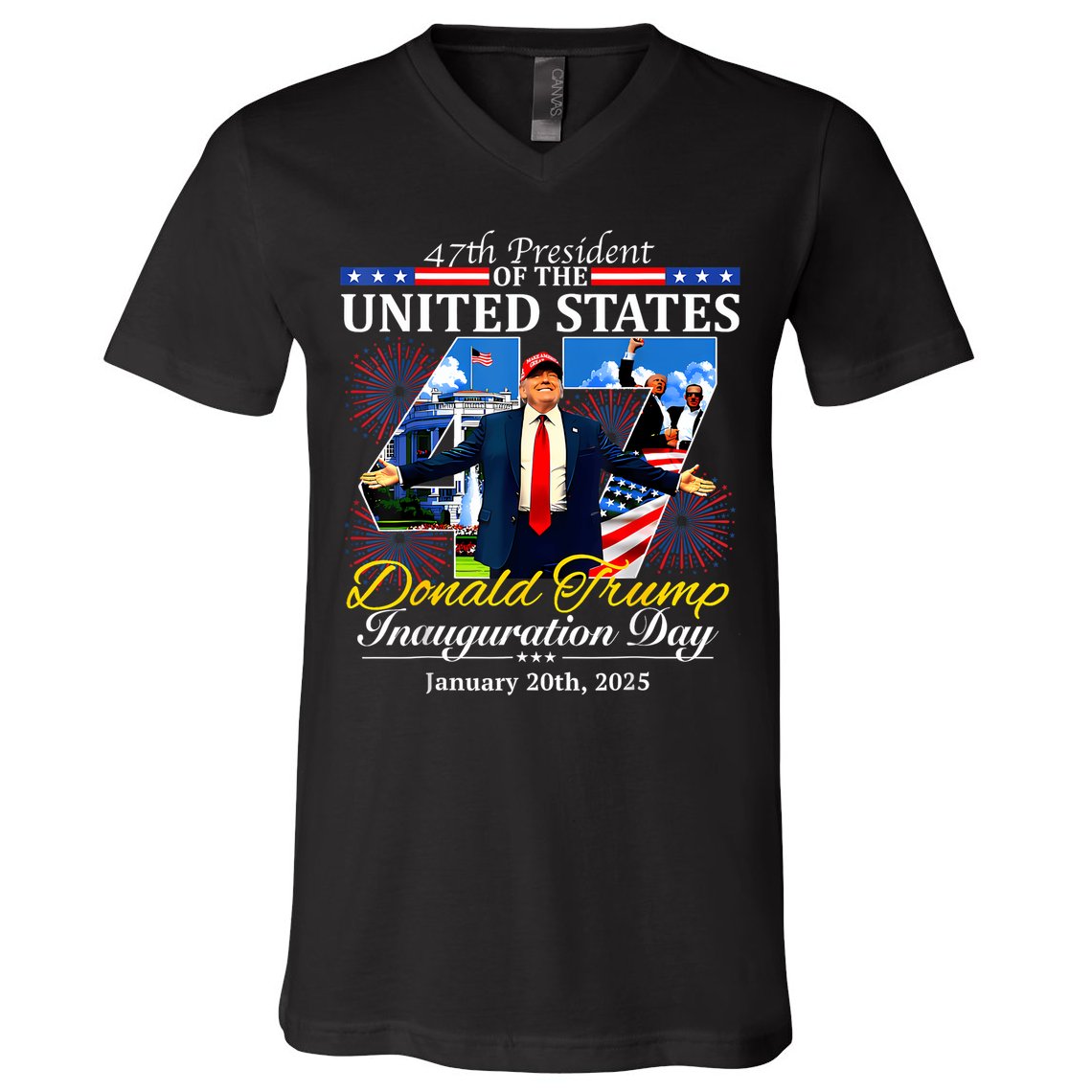 47 President Donald Trump Inauguration Day 2025 V-Neck T-Shirt