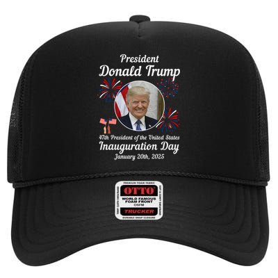 47th President Donald Trump Inauguration Day High Crown Mesh Back Trucker Hat