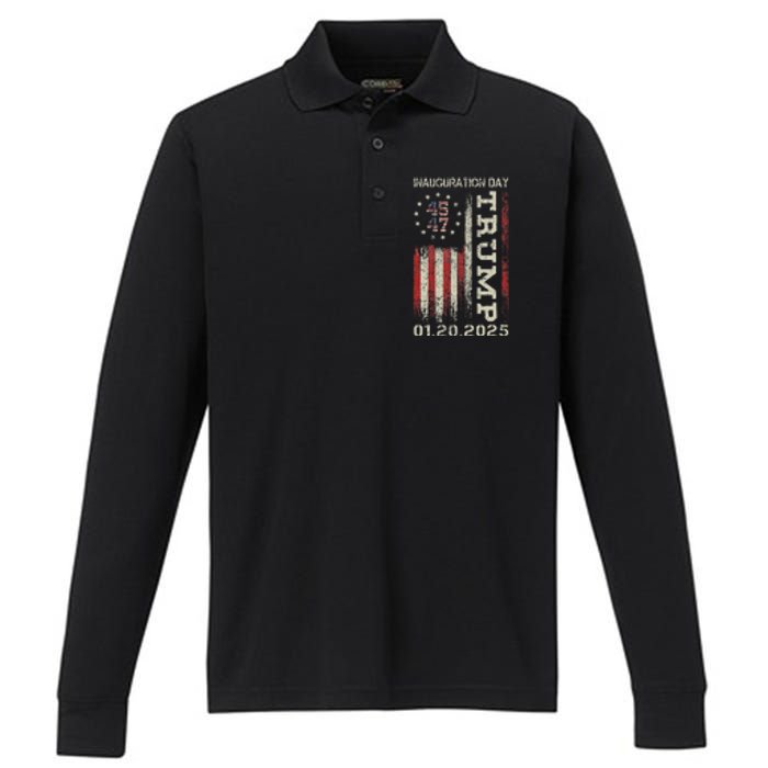 47th President Donald Trump Inauguration Day 2025 Usa Flag Performance Long Sleeve Polo