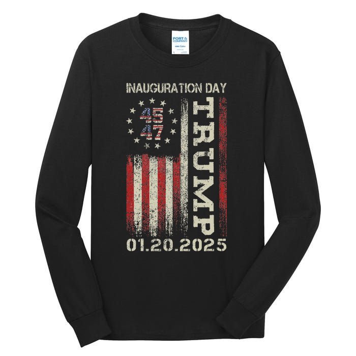 47th President Donald Trump Inauguration Day 2025 Usa Flag Tall Long Sleeve T-Shirt