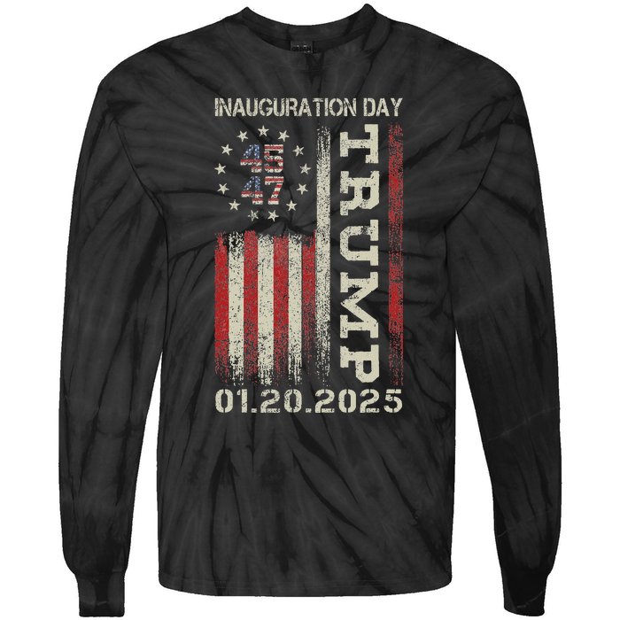 47th President Donald Trump Inauguration Day 2025 Usa Flag Tie-Dye Long Sleeve Shirt