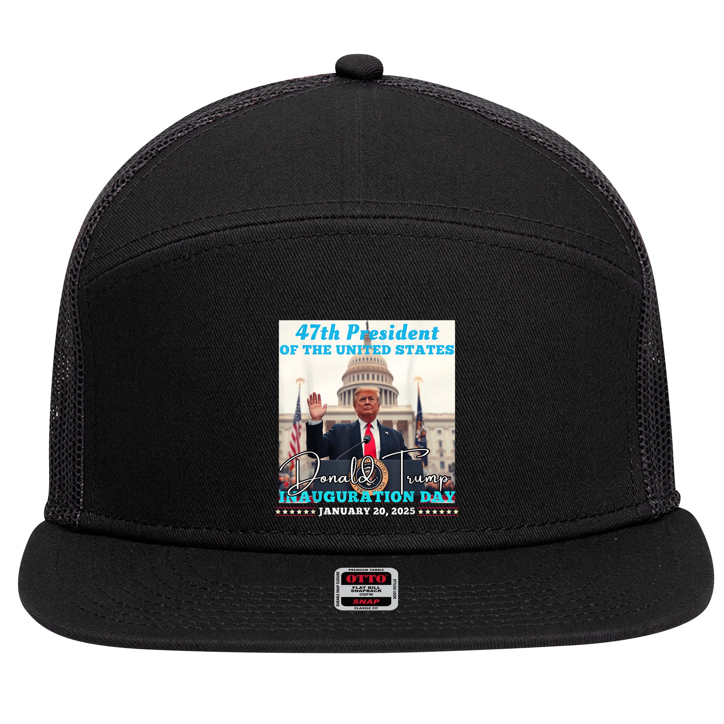 47th President Donald Trump Inauguration Day 2025 7 Panel Mesh Trucker Snapback Hat