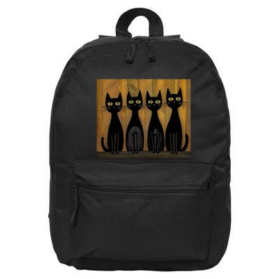 4 Retro Inspired Black Cats Against A Cool Wavy Pattern 16 in Basic Backpack
