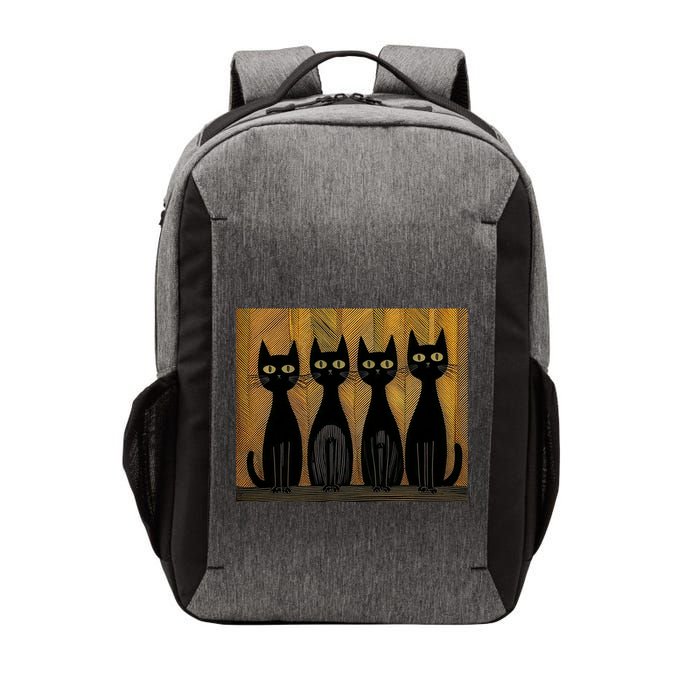 4 Retro Inspired Black Cats Against A Cool Wavy Pattern Vector Backpack