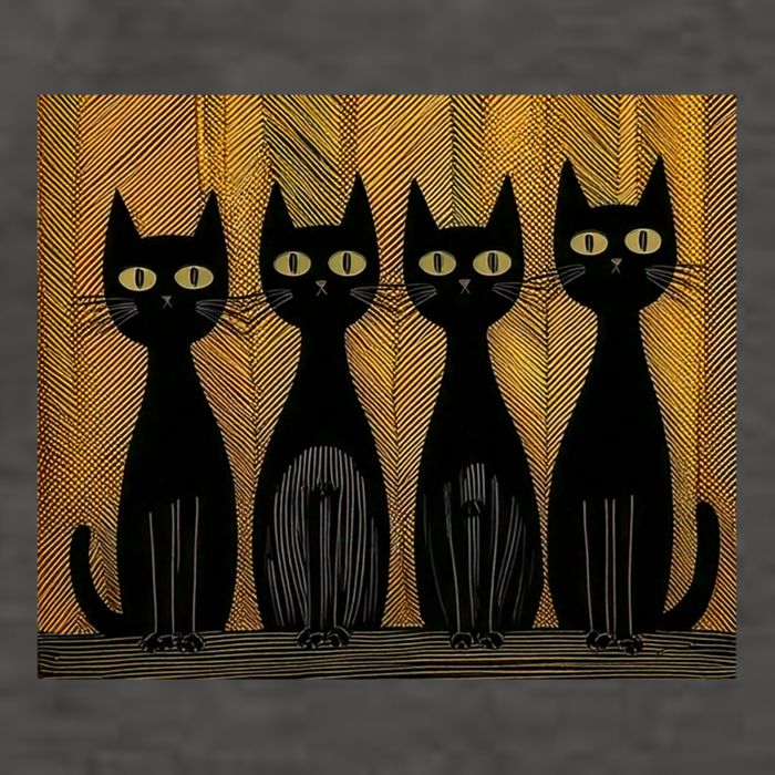 4 Retro Inspired Black Cats Against A Cool Wavy Pattern Vector Backpack