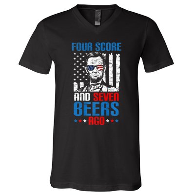 4 Score And 7 Beers Ago Made For A Patriotic 4th Of July V-Neck T-Shirt