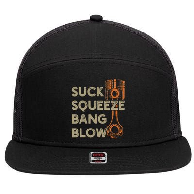 4 Stroke Cycle Suck Squeeze Bang Blow Piston Mechanic 7 Panel Mesh Trucker Snapback Hat