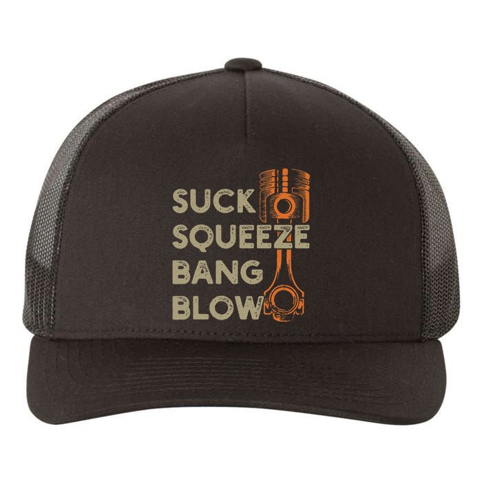 4 Stroke Cycle Suck Squeeze Bang Blow Piston Mechanic Yupoong Adult 5-Panel Trucker Hat