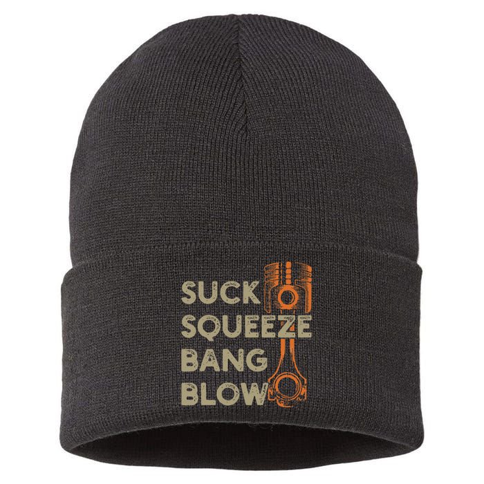 4 Stroke Cycle Suck Squeeze Bang Blow Piston Mechanic Sustainable Knit Beanie