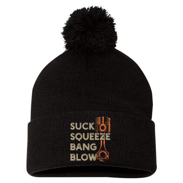 4 Stroke Cycle Suck Squeeze Bang Blow Piston Mechanic Pom Pom 12in Knit Beanie