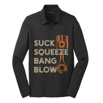 4 Stroke Cycle Suck Squeeze Bang Blow Piston Mechanic Gift Silk Touch Performance Long Sleeve Polo