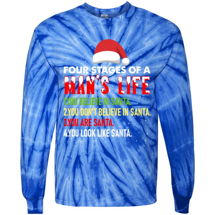 4 Stages Of Life Funny Santa Christmas Daddy Christmas Gift Tie-Dye Long Sleeve Shirt