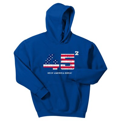 45 Squared Reelect Trump 2024 Rally Keep America Great Gift Kids Hoodie