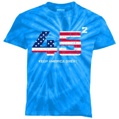 45 Squared Reelect Trump 2024 Rally Keep America Great Gift Kids Tie-Dye T-Shirt