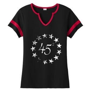 45 Squared Trump Betsy Ross Flag 2020 Second Term Ladies Halftime Notch Neck Tee