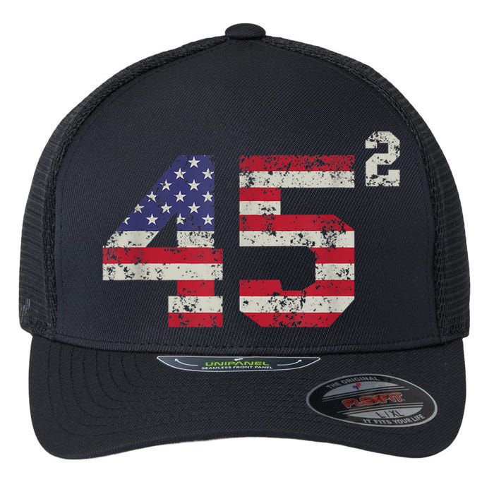 45 Squared Trump 2024 Second Term USA Vintage Pro American Flexfit Unipanel Trucker Cap