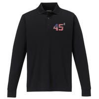 45 Squared Trump 2024 Second Term USA Vintage Pro American Performance Long Sleeve Polo