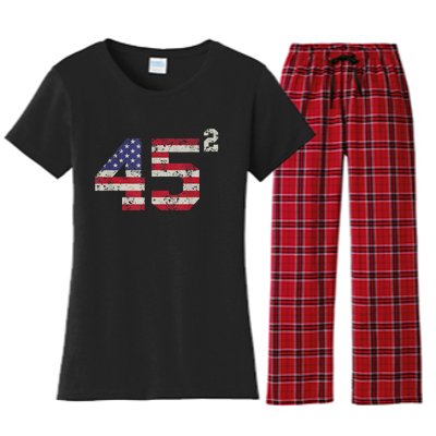 45 Squared Trump 2024 Second Term USA Vintage Pro American Women's Flannel Pajama Set