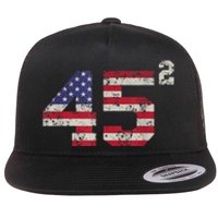 45 Squared Trump 2024 Second Term USA Vintage Pro American Flat Bill Trucker Hat