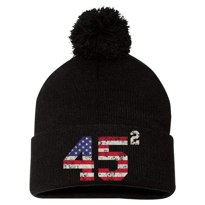 45 Squared Trump 2024 Second Term USA Vintage Pro American Pom Pom 12in Knit Beanie