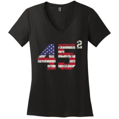 45 Squared Trump 2024 Second Term USA Vintage Pro American Women's V-Neck T-Shirt