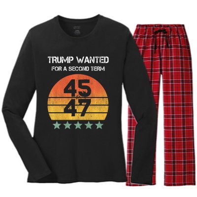 45 Squared Trump Wanted For Second Term 2024 Women's Long Sleeve Flannel Pajama Set 