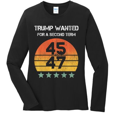 45 Squared Trump Wanted For Second Term 2024 Ladies Long Sleeve Shirt