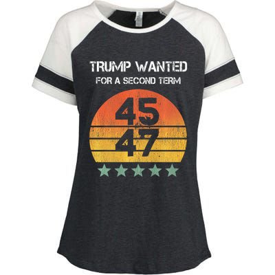 45 Squared Trump Wanted For Second Term 2024 Enza Ladies Jersey Colorblock Tee