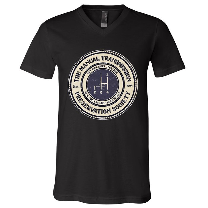 4 Speed The Manual Transmission Preservation Society V-Neck T-Shirt